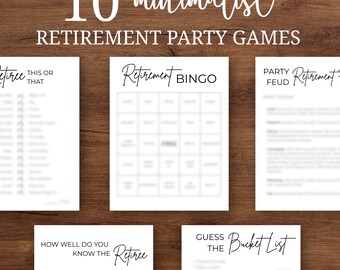 Retirement Party Games Bundle, Minimalist Printable Retirement Activities, Funny Simple Office Farewell Games, Editable Templates
