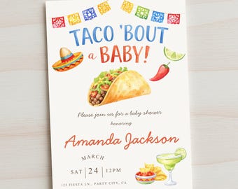 Taco Bout a Baby Shower Invitation, Fiesta Baby Shower Invite, Taco Theme Baby Shower, Editable Canva Template, 5x7 Vertical