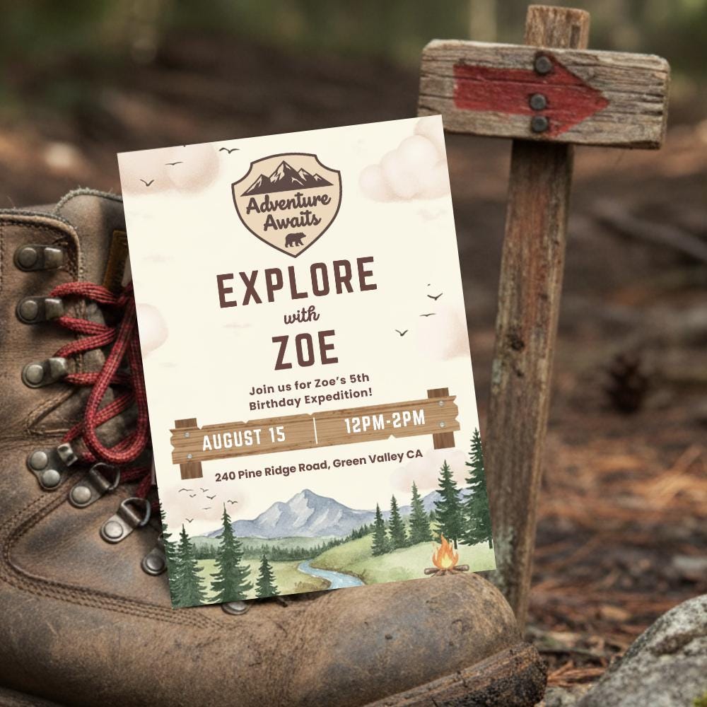 Adventure Awaits Birthday Invitation, National Park Party Invite ...