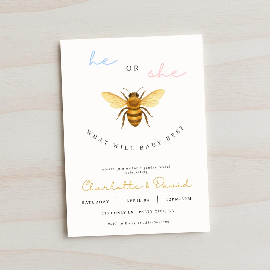 He or She What Will Baby Bee Invitation, Bee Gender Reveal Invite ...