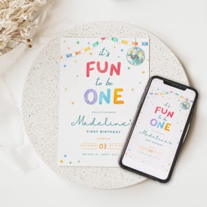 Fun to Be ONE Milestone Poster, First Birthday Milestone Sign, Disco First Birthday Poster, Editable One Year Old Stats image 5