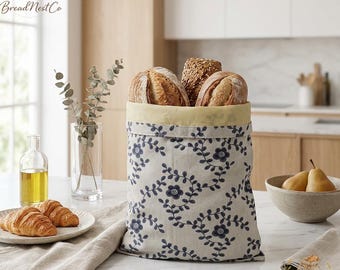 Extra Large Beeswax Bread Bag –  | Eco Friendly Kitchen Storage | Floral Organic Cotton Food Storage (16" x 12")