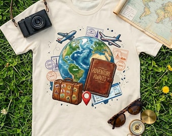 Travel Adventure Png, Plane Png, Globe Png, Vacation Png, Holiday Png, T-Shirt Design, Sublimation Design