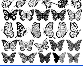 Floral Butterfly SVG Bundle, 27 Butterfly PNG, Laser Cut Files (Digital Download)
