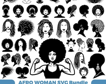 アフロ女性 SVG バンドル、PNG、アフリカ女性のクリップアート、手描き