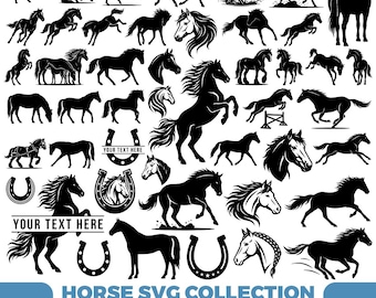 Pferdesvp-Bundle, Pferdekopfsxp, Hufeisen SVG, Pferdesilhouette, Pferde Clipart, Pferd Png, Tiersxp, Cricut Cut-Dateien