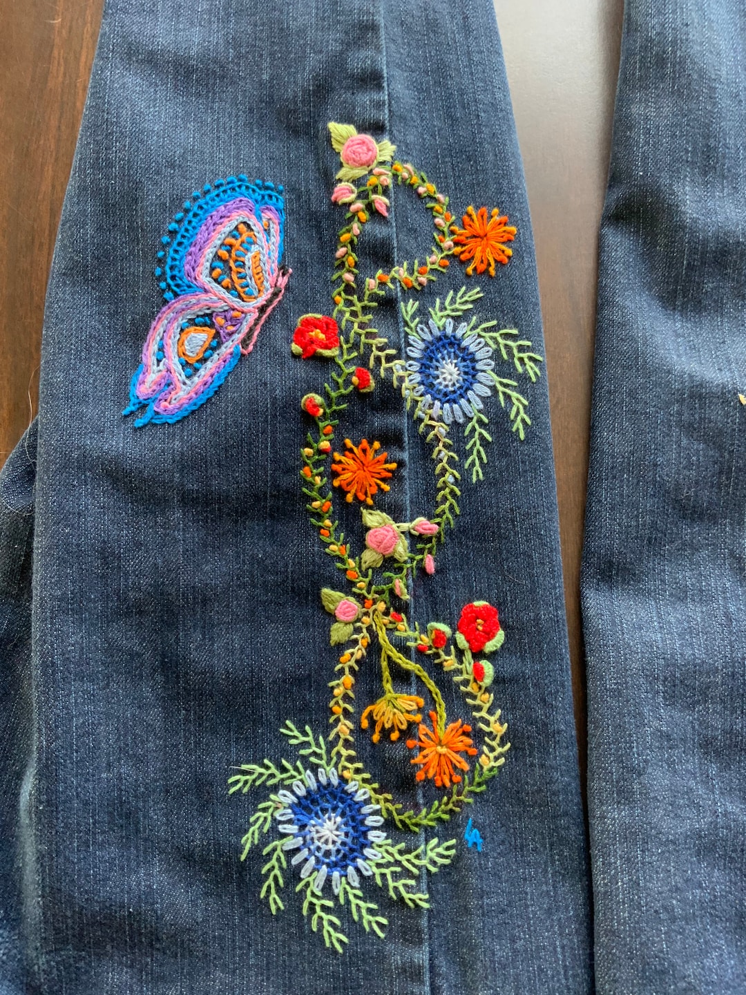 Hand Embroidered Blue Jeans 10 -