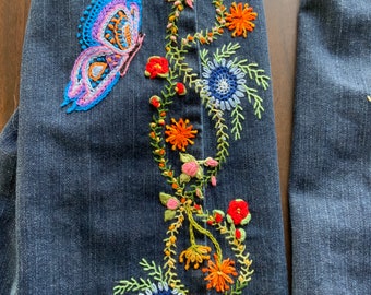 Hand embroidered Blue Jeans size 10