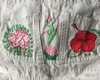 Bibs with Hawaiian Hand Embroidered Flowers