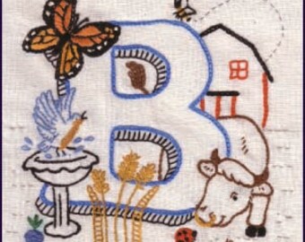 Instant Download B of ABCs of AGRICULTURE crewel embroidery pattern