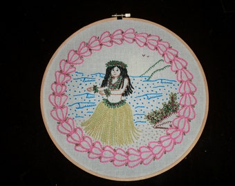 Hula Girl PDF Crewel Embroidery Pattern