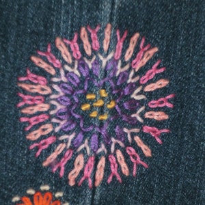 FLOWER POWER Hippie Style blue jean crewel embroidery PATTERN image 3