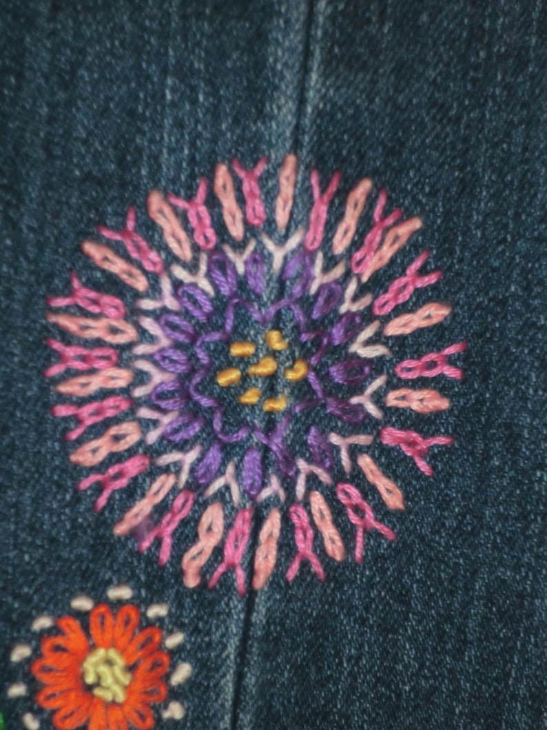 FLOWER POWER Hippie Style blue jean crewel embroidery PATTERN image 3