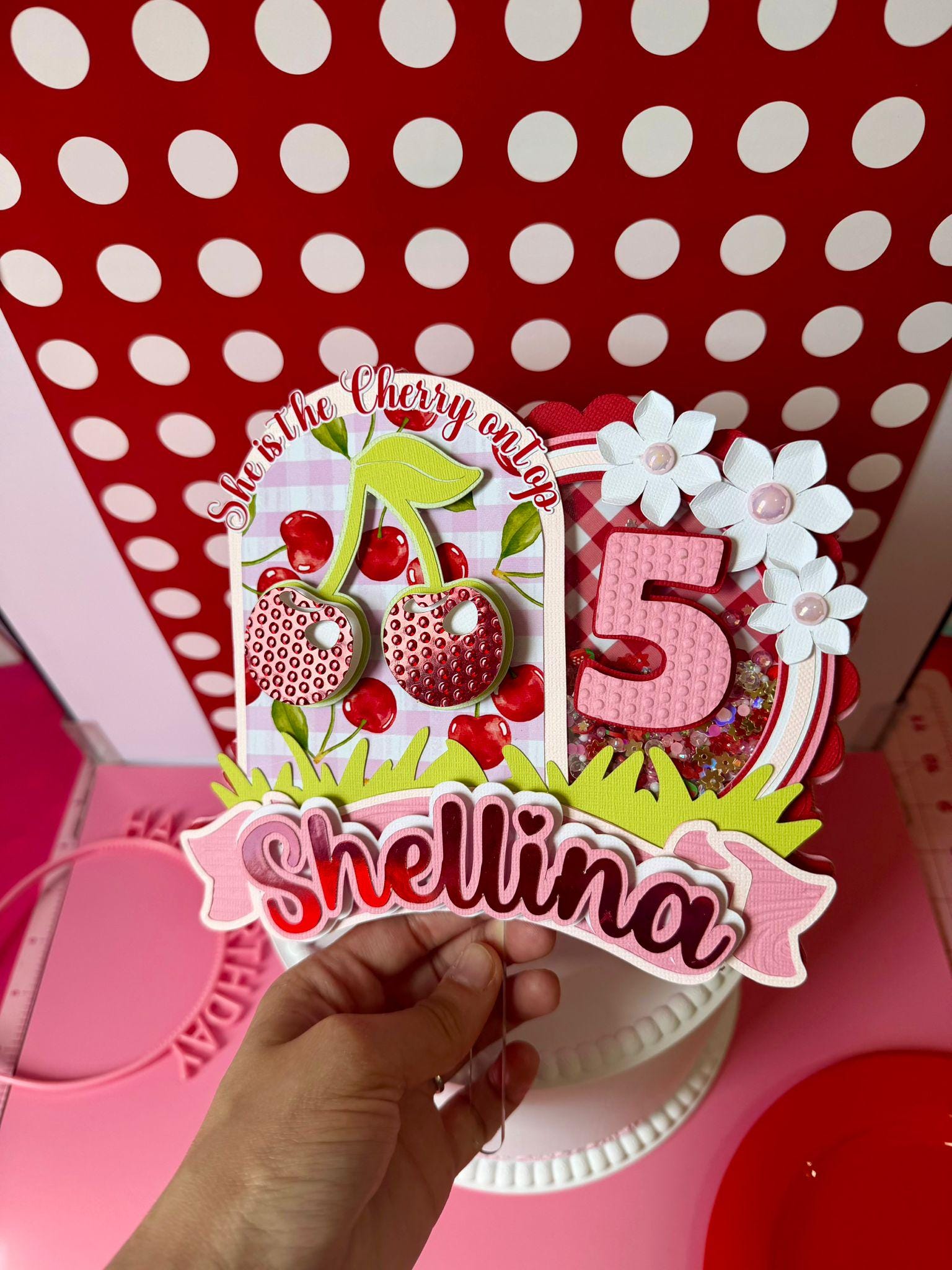 Cherry Shaker Cake Topper | Personalized Cherry Birthday Cake ...