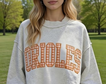 Sudadera bordada de cuello alto con cuadros vichy / Cualquier letra en la parte delantera