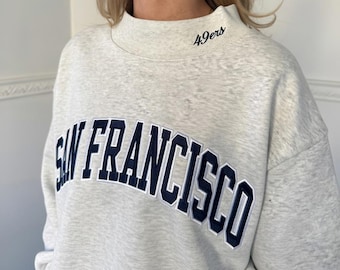 Sudadera de cuello alto personalizada y bordada de los 49ers / Algodón orgánico, corte vintage