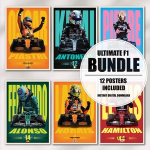 Set di poster di Formula 1 / Pacchetto 12 piloti / Quadri da parete F1 / Stampe digitali di Formula Uno / Download immediato