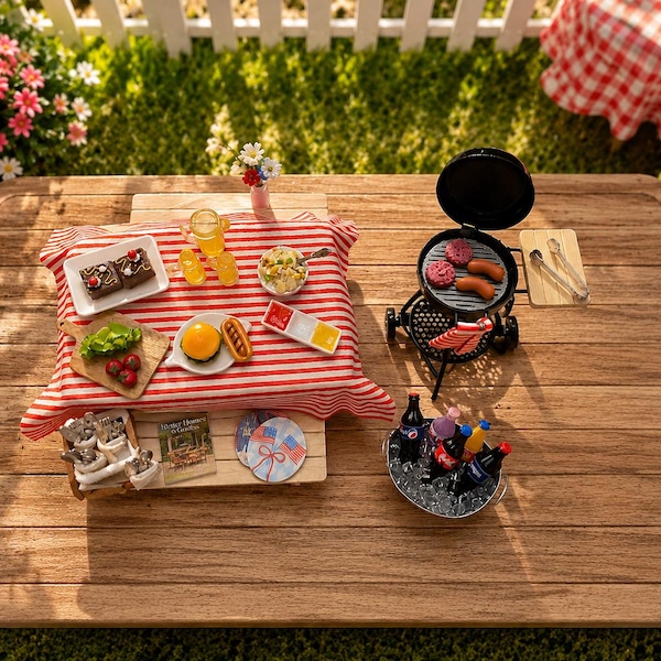 Handmade Miniature Patriotic Backyard BBQ Picnic Display
