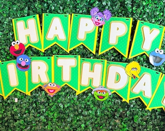 Red monster and friends birthday banner