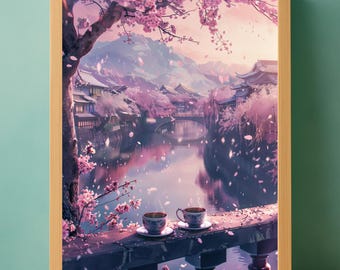 Anime print kersenbloesem: op Studio Ghibli geïnspireerde Japanse muurkunst