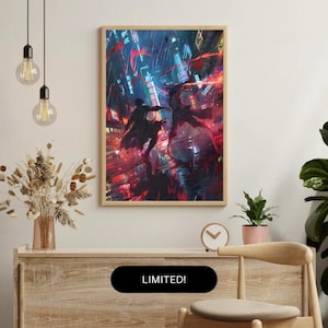Cyberpunk Samurai Poster: Neon Anime Sword Fight (Digital Download