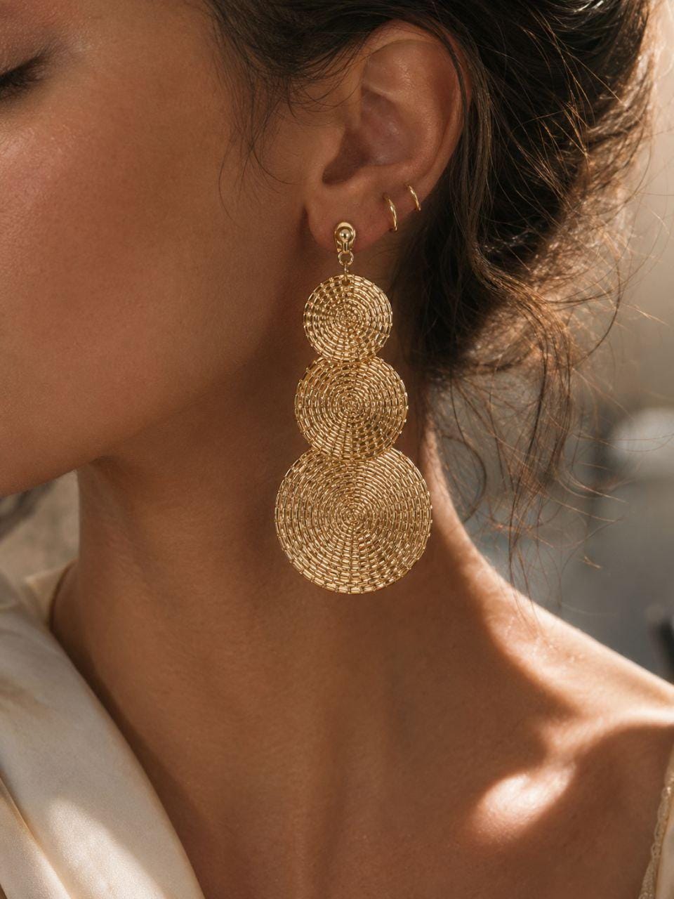 Gold Clip On Statement Earrings, Lightweight Non Pierced Earrings,…