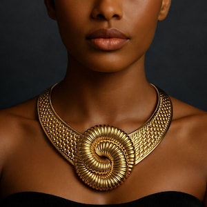 Collar llamativo de oro: collar en espiral escultural, joyería elegante