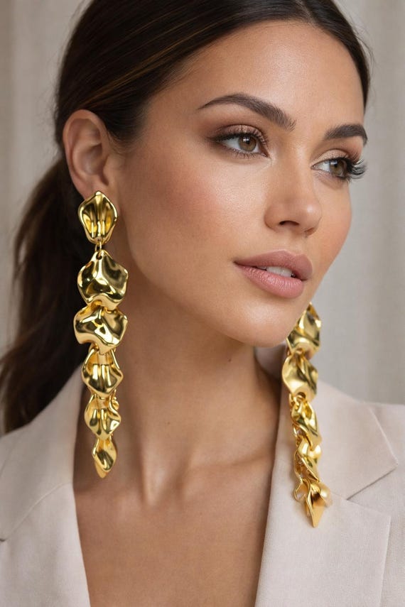 Extra Long Gold Leaf Statement Earrings • Lightweight 12cm Dangles, Mob Wife Aesthetic, Bold Runway Jewelry, Gift for Her