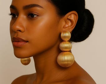 Oversized Gold Drop Earrings – Sculptural Statement Jewelry, Gift for Her