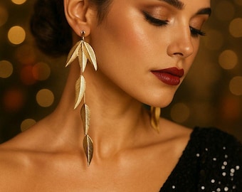 Gold Leaf Drop Earrings Lightweight Statement Dangle Jewelry for Women