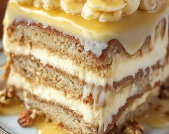 Receta de pastel de crema de plátano y nueces (descarga digital)