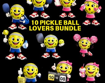 Pacchetto PNG per amanti del pickleball / Simpatici personaggi del pickleball / Set di clipart del pickleball / Pacchetto PNG per sublimazione / Download digitale
