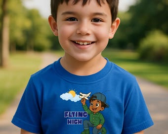 Ragazzo con aeroplano PNG: disegno a sublimazione per bambini (download digitale)