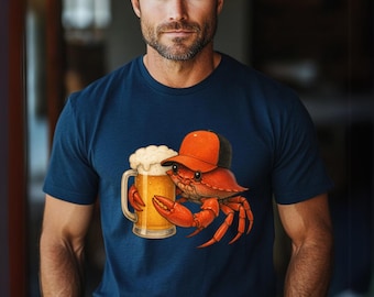 Funny Crab PNG | Crab with Beer Hat Sublimation | Coastal Bar Party Digital Art