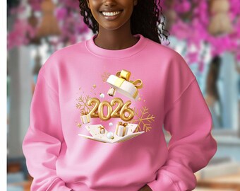 Gold 2026 New Year PNG | Gift Box Sublimation Design (Digital Download)