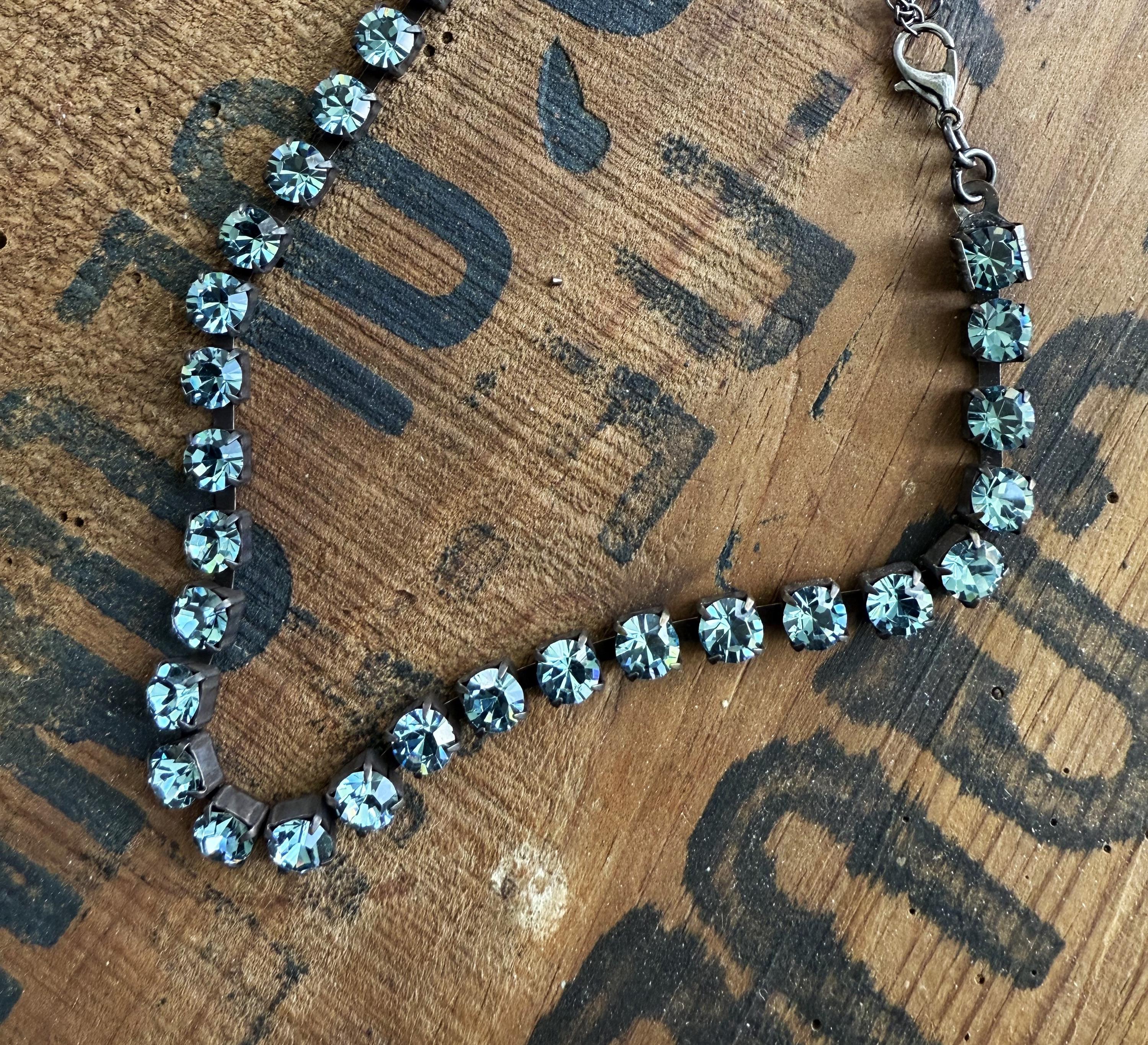 Soldered Blue Layered Necklace - Crown, Blue Soldered Pendant, Rhinestone Blue Choker ...