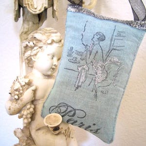 Saquito azul francés - Mademoiselle Woman flapper PARIS - lavanda francesa - adornado con purpurina