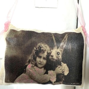 Bolsita vintage de niña con conejo, con purpurina, rellena de lavanda francesa