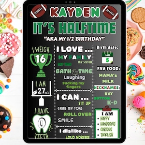 Celebrate Half a Year with a Football-Themed Halftime Birthday Sign - 6 Months Chalkboard Sign