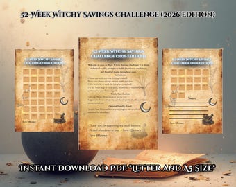 2026 Witchy Savings Challenge • Money Tracker Printable (PDF Download)