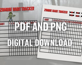 Zombie Habit Tracker | Horror-Themed Printable Habit Log | With & Without Background | PDF + PNG Digital Download