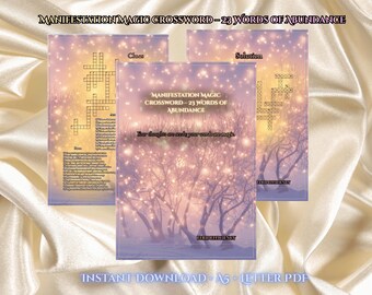 Manifestation Magic Crossword Printable – Abundance Word Puzzle • Witchy Self-Care Game • Instant Download PDF
