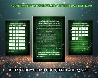 52 Week Witchy Savings Challenge – 2026 Money Tracker (PDF A5 & Letter Size)