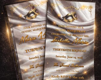13th Birthday Masquerade Invitation – Gothic Teen Party Invite (Instant Download)