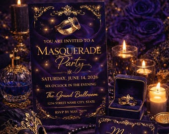 13th Birthday Masquerade Invitation – Gothic Teen Mask Party Invite (Canva Template)