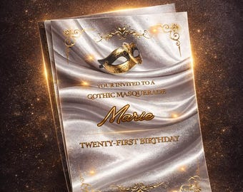 21st Birthday Masquerade Invitation – Elegant Silver Mask Party Template (Digital Download)
