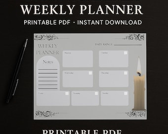 Dark Academia Weekly Planner: Gothic Printable PDF Insert