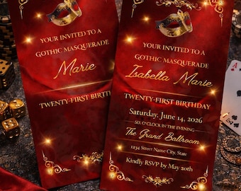 Casino Masquerade 21st Birthday Invitation – Vegas Party Template (Instant Download)