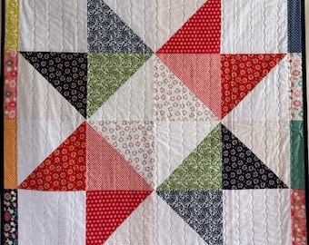 Handmade Baby Quilt  Star Patchwork  Heirloom Nursery Gift