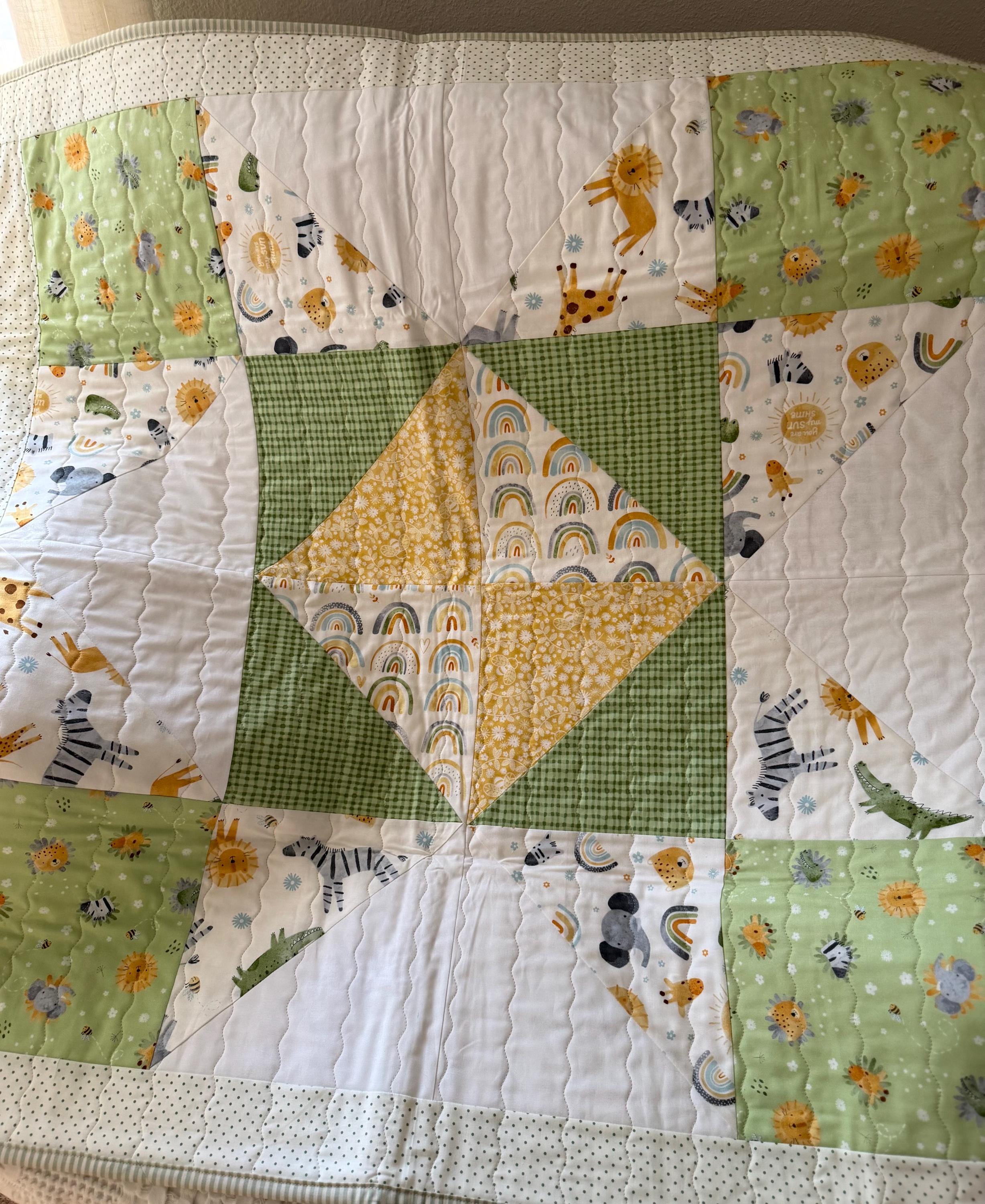Sunny Safari Baby Quilt – Star Patchwork Nursery Blanket, Handmade Crib ...